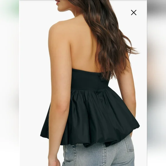 Reformation Simone Black Strapless Bubble Top Size Medium - Picture 2 of 6